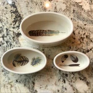Trio of Feather Motif Nesting Bowls